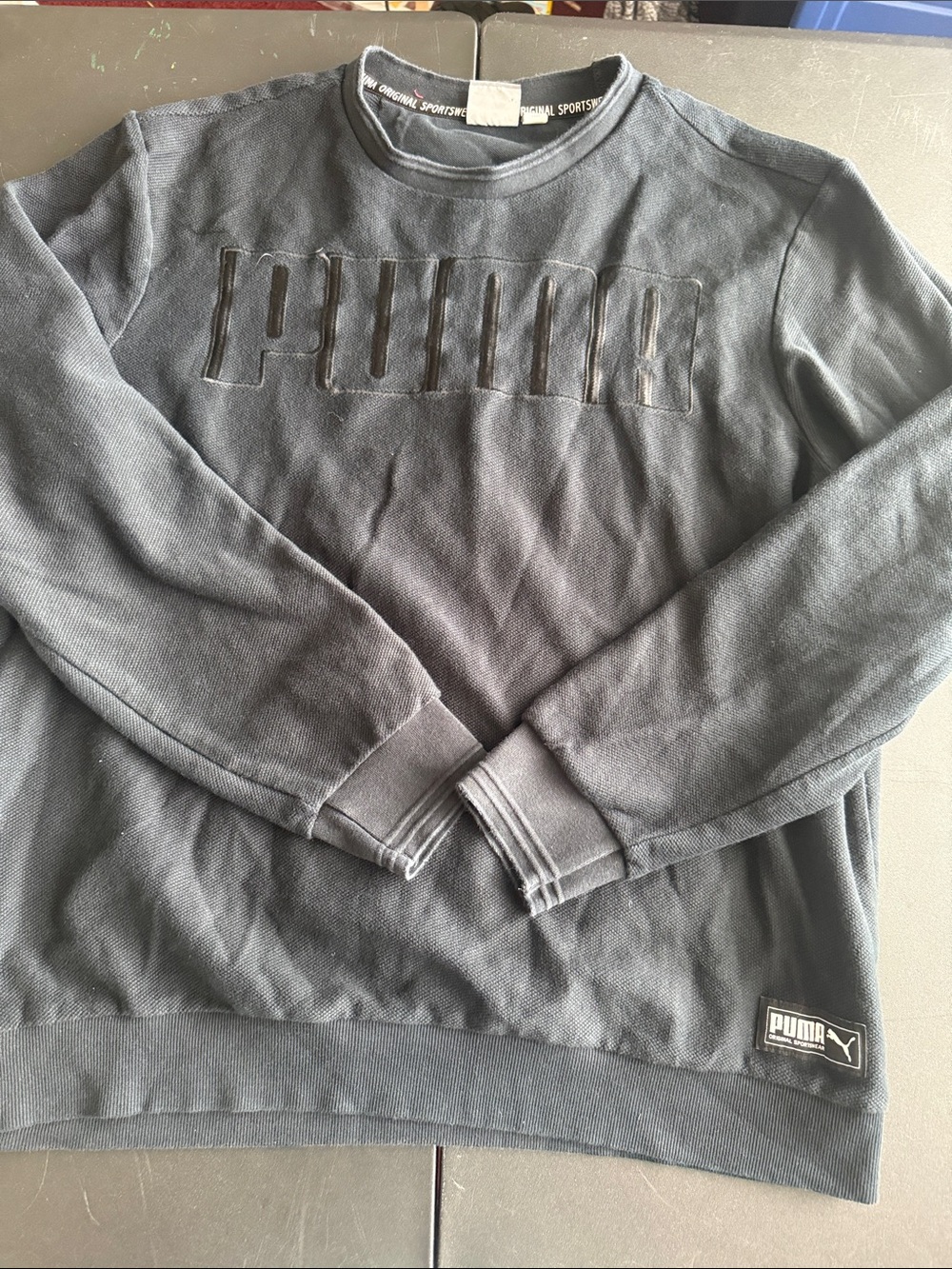 Puma Men's Dark Gray Embossed Logo Crewneck Sweatshirt